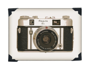 regula camera, 35mm film, vintage, photography, photo, graphics, nuetrals, tan, black and white, aged, photo corners