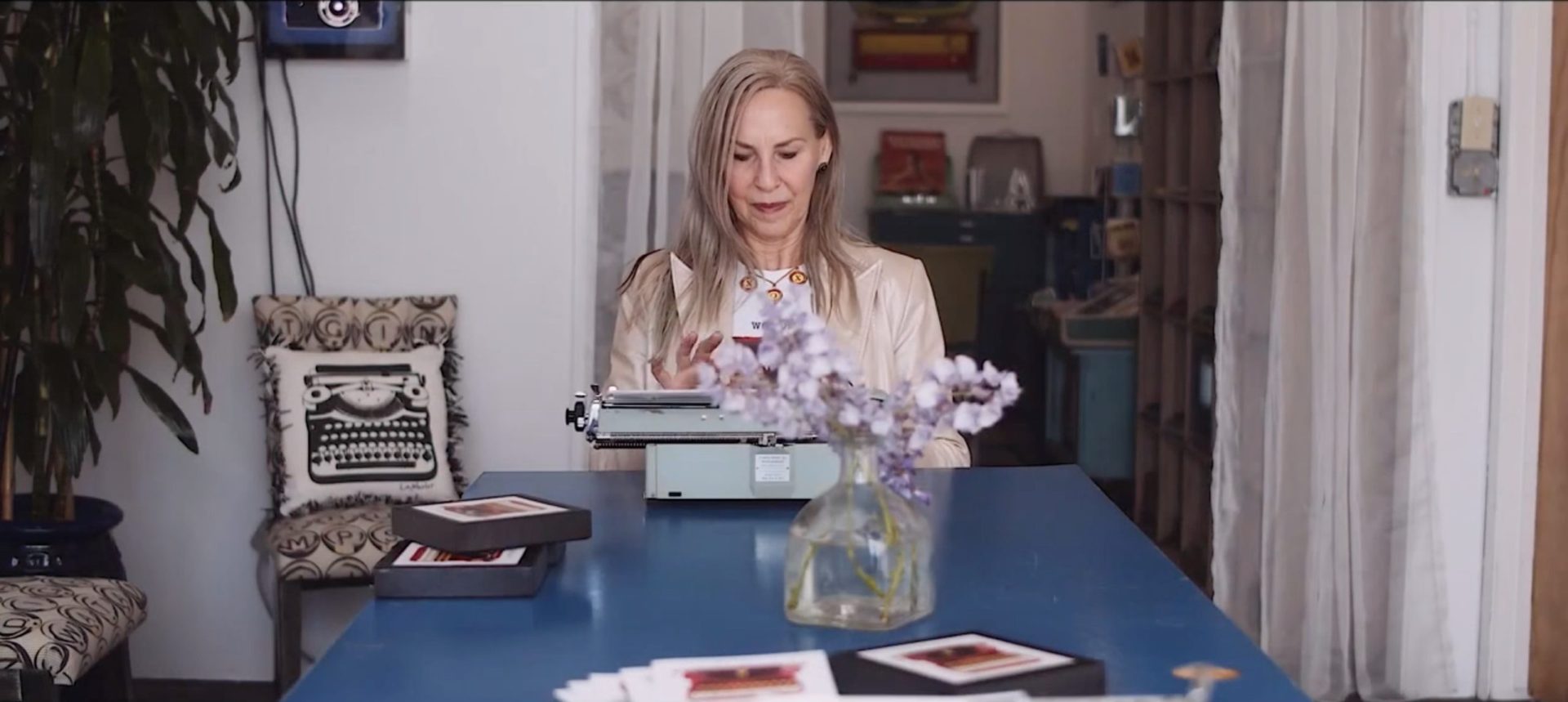 artist and typewriter advocate Louise Marler typing on classic typewriter